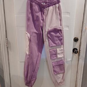 Size L Women Two-Tone Purple and Cream Joggers